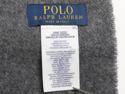 イタリア製 ポロ ラルフローレン マフラー メンズ レディース 古着 無地 フリンジ付き ウール ワンポイント 防寒 シンプル グレー ビジネス