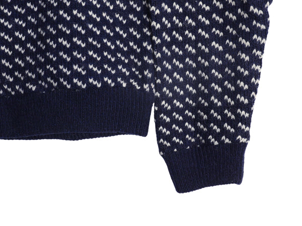 80s ノルウェー製 ★ エルエルビーン バーズアイ ニット セーター レディース S / 古着 ヴィンテージ ウール ノルディック 総柄 短丈 紺 白