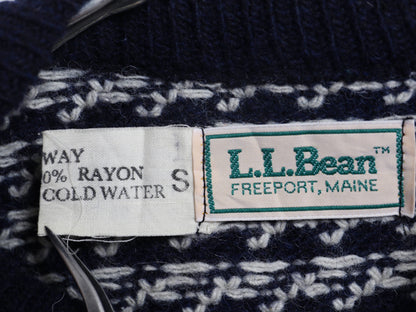 80s ノルウェー製 ★ エルエルビーン バーズアイ ニット セーター レディース S / 古着 ヴィンテージ ウール ノルディック 総柄 短丈 紺 白