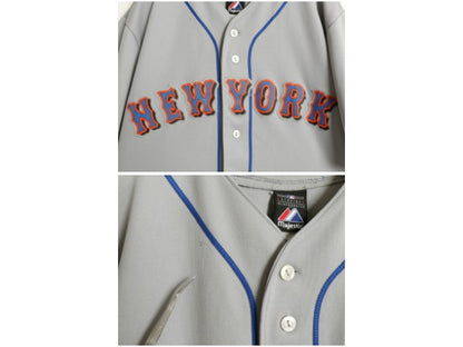 メッツ ベースボール シャツ メンズ XXL 程/ MLB オフィシャル マジェスティック 大リーグ ユニフォーム 半袖シャツ ジャージ 大きいサイズ