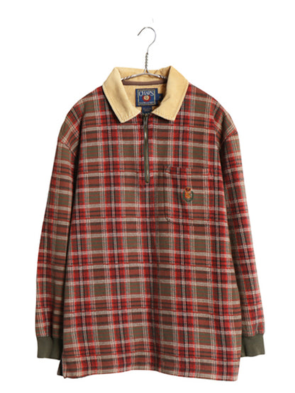 80s チャップス ラルフローレン ハーフジップ チェック 長袖 ポロシャツ メンズ M / ヴィンテージ ポロ 襟 コーデュロイ ワンポイント ロゴ