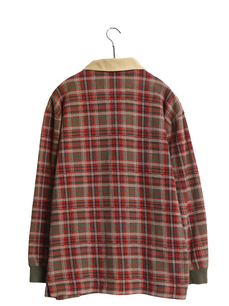80s チャップス ラルフローレン ハーフジップ チェック 長袖 ポロシャツ メンズ M / ヴィンテージ ポロ 襟 コーデュロイ ワンポイント ロゴ