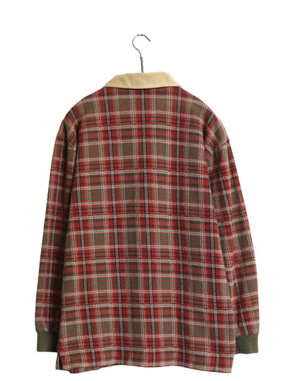 80s チャップス ラルフローレン ハーフジップ チェック 長袖 ポロシャツ メンズ M / ヴィンテージ ポロ 襟 コーデュロイ ワンポイント ロゴ