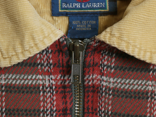 80s チャップス ラルフローレン ハーフジップ チェック 長袖 ポロシャツ メンズ M / ヴィンテージ ポロ 襟 コーデュロイ ワンポイント ロゴ