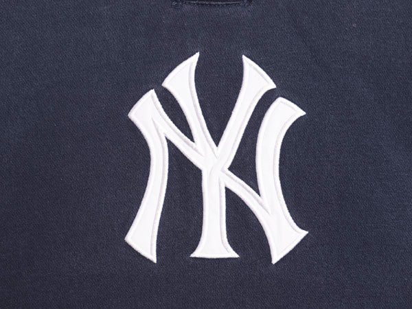ヤンキース スウェット フード パーカー メンズ L 程/ MLB オフィシャル トレーナー 裏起毛 ヘビーウェイト 大リーグ シンプル ロゴ刺繍 紺