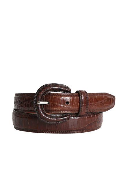 ローレン ラルフローレン 本革 エンボス レザー ベルト レディース S W28 ~ W32 / ポロ 革巻き バックル クロコダイル ワニ 調 型押し 茶
