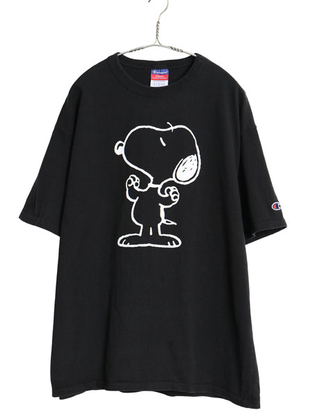 00s スヌーピー x チャンピオン イラスト プリント Tシャツ メンズ レディース L / 古着 オールド キャラクター 目付き ヘビーウェイト 黒