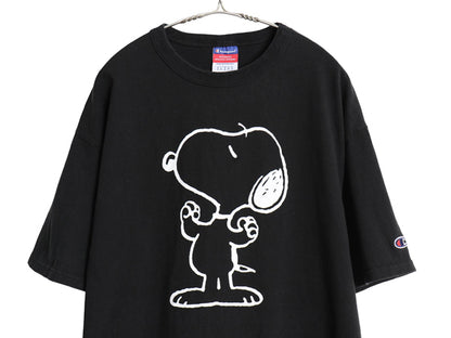 00s スヌーピー x チャンピオン イラスト プリント Tシャツ メンズ レディース L / 古着 オールド キャラクター 目付き ヘビーウェイト 黒