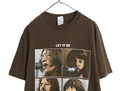 00s ビートルズ フォト イラスト プリント Tシャツ メンズ L / 古着 オールド オフィシャル バンド ロック グラフィック ヘビーウェイト 茶