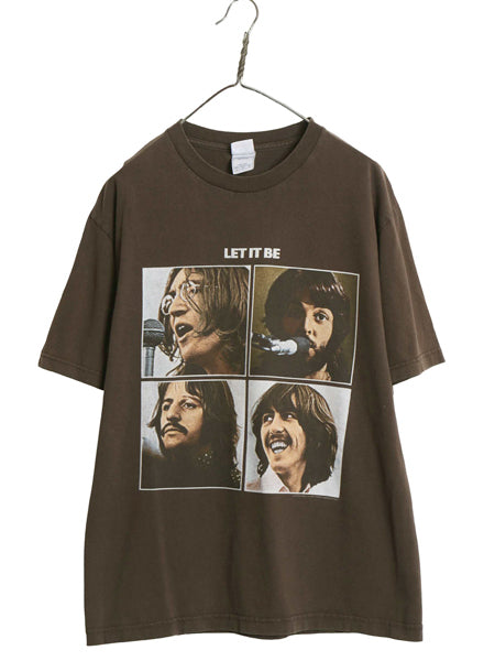00s ビートルズ フォト イラスト プリント Tシャツ メンズ L / 古着 オールド オフィシャル バンド ロック グラフィック ヘビーウェイト 茶