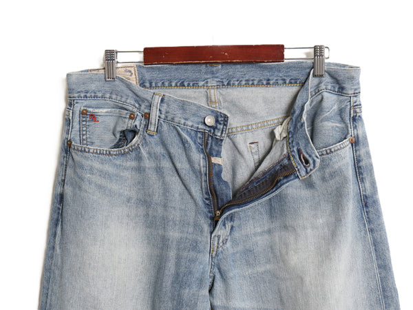 ポロ ラルフローレン デニム パンツ メンズ 35 30 / ヴィンテージ 加工 ジーンズ ジーパン ルーズ ストレート ヒゲ アタリ 赤耳 革パッチ 