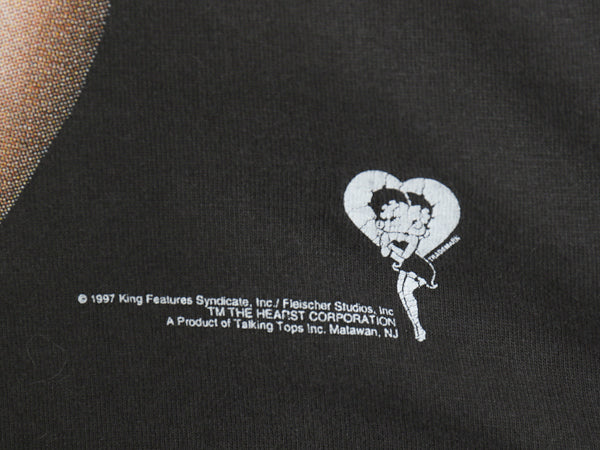 90s ★ ベティブープ 007 パロディ イラスト プリント Tシャツ メンズ L / 古着 オールド 当時物 キャラクター ベティちゃん ムービー 黒