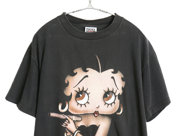90s ★ ベティブープ 007 パロディ イラスト プリント Tシャツ メンズ L / 古着 オールド 当時物 キャラクター ベティちゃん ムービー 黒