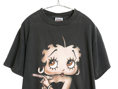 90s ★ ベティブープ 007 パロディ イラスト プリント Tシャツ メンズ L / 古着 オールド 当時物 キャラクター ベティちゃん ムービー 黒