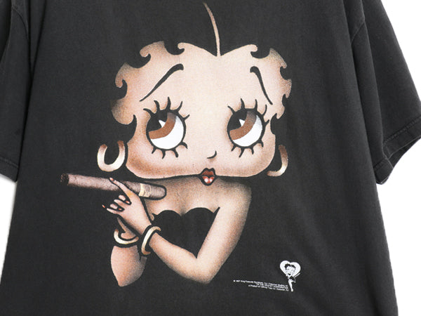 90s ★ ベティブープ 007 パロディ イラスト プリント Tシャツ メンズ L / 古着 オールド 当時物 キャラクター ベティちゃん ムービー 黒