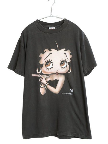 90s ★ ベティブープ 007 パロディ イラスト プリント Tシャツ メンズ L / 古着 オールド 当時物 キャラクター ベティちゃん ムービー 黒