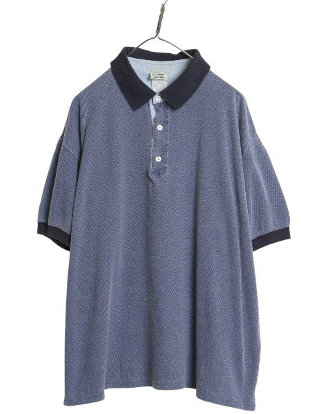 80s 90s エルエルビーン 鹿の子 半袖 ポロシャツ メンズ XL / ヴィンテージ 半袖シャツ 無地 コットン カットソー大きいサイズ ボックス 紺