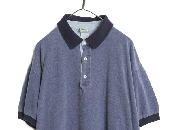 80s 90s エルエルビーン 鹿の子 半袖 ポロシャツ メンズ XL / ヴィンテージ 半袖シャツ 無地 コットン カットソー大きいサイズ ボックス 紺