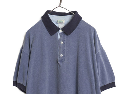 80s 90s エルエルビーン 鹿の子 半袖 ポロシャツ メンズ XL / ヴィンテージ 半袖シャツ 無地 コットン カットソー大きいサイズ ボックス 紺