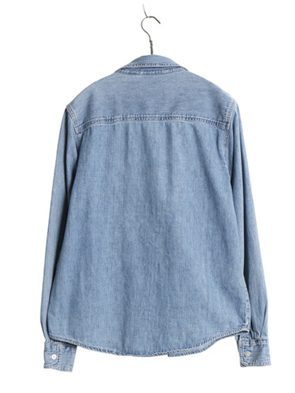 00s オールド ギャップ 長袖 デニム シャツ レディース M 紺タグ 旧タグ コットン 長袖シャツ ポケット付き ワーク 無地 カジュアル ブルー
