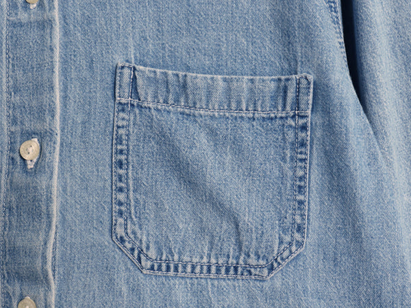 00s オールド ギャップ 長袖 デニム シャツ レディース M 紺タグ 旧タグ コットン 長袖シャツ ポケット付き ワーク 無地 カジュアル ブルー