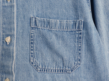00s オールド ギャップ 長袖 デニム シャツ レディース M 紺タグ 旧タグ コットン 長袖シャツ ポケット付き ワーク 無地 カジュアル ブルー