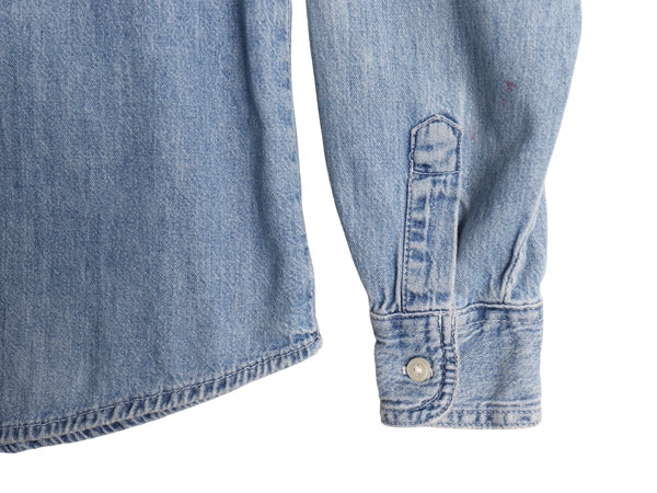 00s オールド ギャップ 長袖 デニム シャツ レディース M 紺タグ 旧タグ コットン 長袖シャツ ポケット付き ワーク 無地 カジュアル ブルー