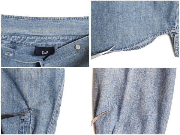 00s オールド ギャップ 長袖 デニム シャツ レディース M 紺タグ 旧タグ コットン 長袖シャツ ポケット付き ワーク 無地 カジュアル ブルー