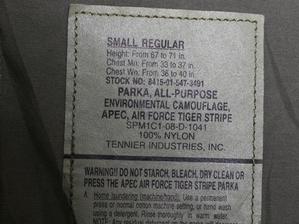 ほぼ デッドストック 米軍実物 APECS デジタル タイガーカモ 迷彩 ゴアテックス ジャケット SMALL REGULAR / ミリタリー USAF ABU ECWCS