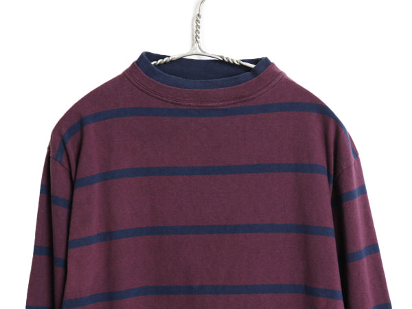 90s USA製 ボーダー 長袖 Tシャツ メンズ L 古着 オールド ロンT モックネック ダブルネック コットン カットソー ロングTシャツ ツートン