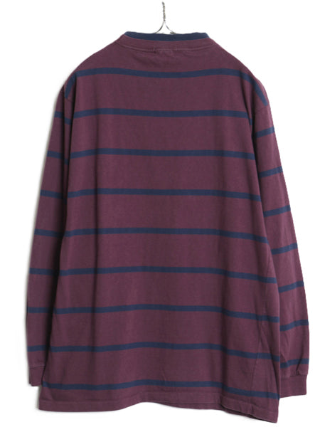 90s USA製 ボーダー 長袖 Tシャツ メンズ L 古着 オールド ロンT モックネック ダブルネック コットン カットソー ロングTシャツ ツートン