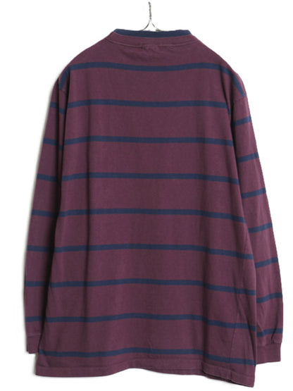 90s USA製 ボーダー 長袖 Tシャツ メンズ L 古着 オールド ロンT モックネック ダブルネック コットン カットソー ロングTシャツ ツートン