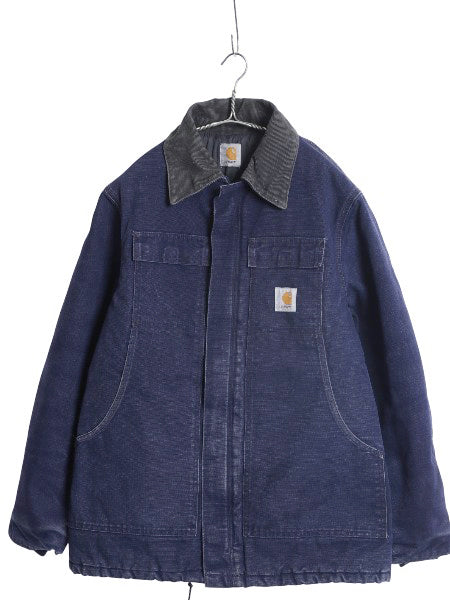 US企画 90s カーハート トラディショナル コート メンズ M 程/ オールド ダック ジャケット 中綿 キルティング ライナー ハーフ コート 紺