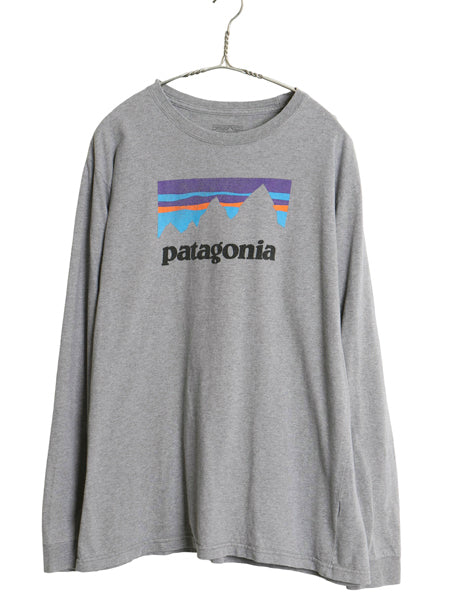 パタゴニア プリント 長袖 Tシャツ メンズ L 古着 17年製 アウトドア ロンT ロングスリーブ P-6 グラフィック ショップ ステッカー グレー