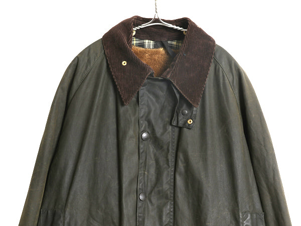 90s イギリス製 ★ バブアー ビューフォート オイルド ジャケット メンズ XL オールド パイル ライナー付き ハーフ コート ハンティング 緑