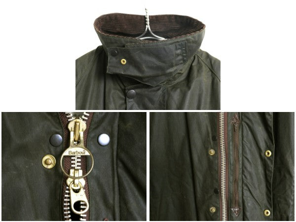 90s イギリス製 ★ バブアー ビューフォート オイルド ジャケット メンズ XL オールド パイル ライナー付き ハーフ コート ハンティング 緑