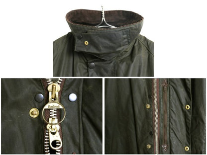 90s イギリス製 ★ バブアー ビューフォート オイルド ジャケット メンズ XL オールド パイル ライナー付き ハーフ コート ハンティング 緑