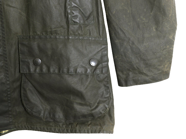 90s イギリス製 ★ バブアー ビューフォート オイルド ジャケット メンズ XL オールド パイル ライナー付き ハーフ コート ハンティング 緑