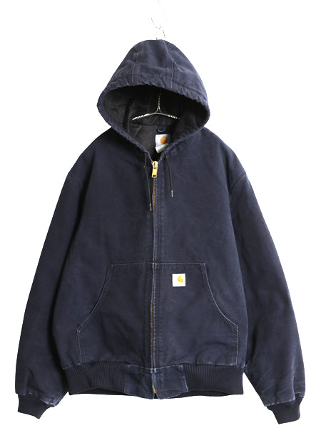 US企画 カーハート アクティブ ジャケット メンズ L / ワーク ダック パーカー 中綿 キルティング ライナー フルジップ ブルゾン ネイビー