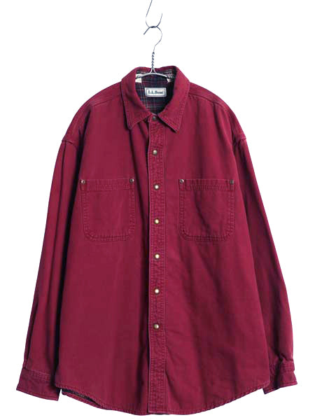 90s エルエルビーン ダック 長袖 シャツ メンズ L / 古着 オールド チェック フランネル ライナー付き ジャケット ワーク アウトドア 無地 