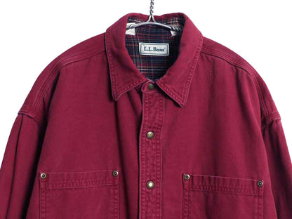 90s エルエルビーン ダック 長袖 シャツ メンズ L / 古着 オールド チェック フランネル ライナー付き ジャケット ワーク アウトドア 無地 