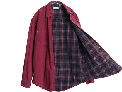 90s エルエルビーン ダック 長袖 シャツ メンズ L / 古着 オールド チェック フランネル ライナー付き ジャケット ワーク アウトドア 無地 