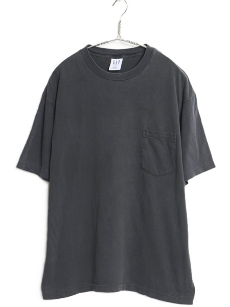 90s USA製 オールド ギャップ ポケット付き 無地 半袖 Tシャツ メンズ L シングルステッチ コットン 耳付き ポケT ブランク 黒 カットソー