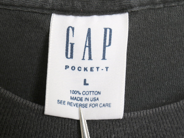 90s USA製 オールド ギャップ ポケット付き 無地 半袖 Tシャツ メンズ L シングルステッチ コットン 耳付き ポケT ブランク 黒 カットソー