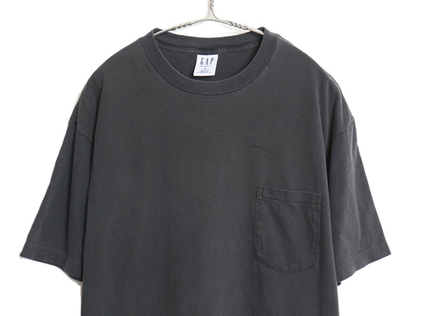 90s USA製 オールド ギャップ ポケット付き 無地 半袖 Tシャツ メンズ L シングルステッチ コットン 耳付き ポケT ブランク 黒 カットソー