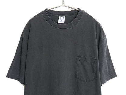 90s USA製 オールド ギャップ ポケット付き 無地 半袖 Tシャツ メンズ L シングルステッチ コットン 耳付き ポケT ブランク 黒 カットソー