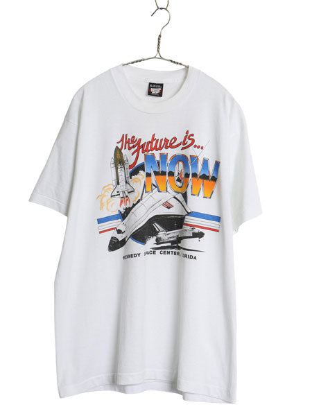90s USA製 NASA スペースシャトル イラスト プリント 半袖 Tシャツ メンズ XL オールド 当時物 星条旗 大きいサイズ シングルステッチ 白 