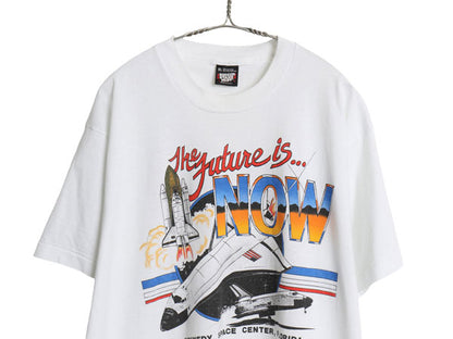 90s USA製 NASA スペースシャトル イラスト プリント 半袖 Tシャツ メンズ XL オールド 当時物 星条旗 大きいサイズ シングルステッチ 白 