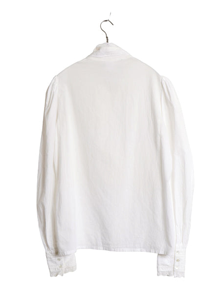 80s USA製 LAURA ASHLEY レース付き バンドカラー 長袖 シャツ レディース M ヴィンテージ コットン ブラウス ドレス パフスリーブ 無地 白