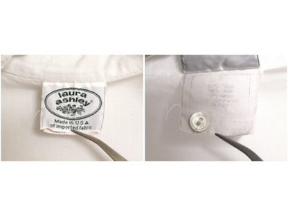 80s USA製 LAURA ASHLEY レース付き バンドカラー 長袖 シャツ レディース M ヴィンテージ コットン ブラウス ドレス パフスリーブ 無地 白